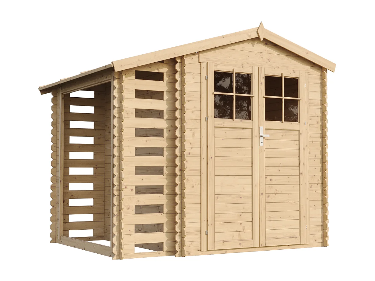 Casetta da giardino in legno con legnaia - 3.53+0.97 m² - M386F
