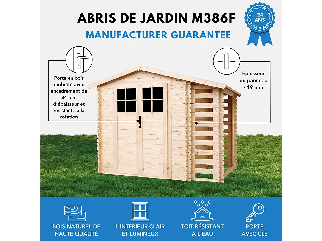 Abri de jardin en bois et range bûches extérieur - 3,53 + 0,97 m2 - M386F