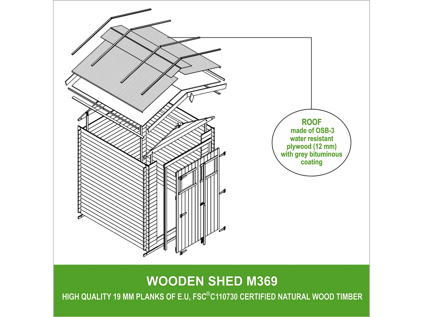 Cobertizo de madera para jardín - 226x236cm/4.33 m² - TIMBELA M369
