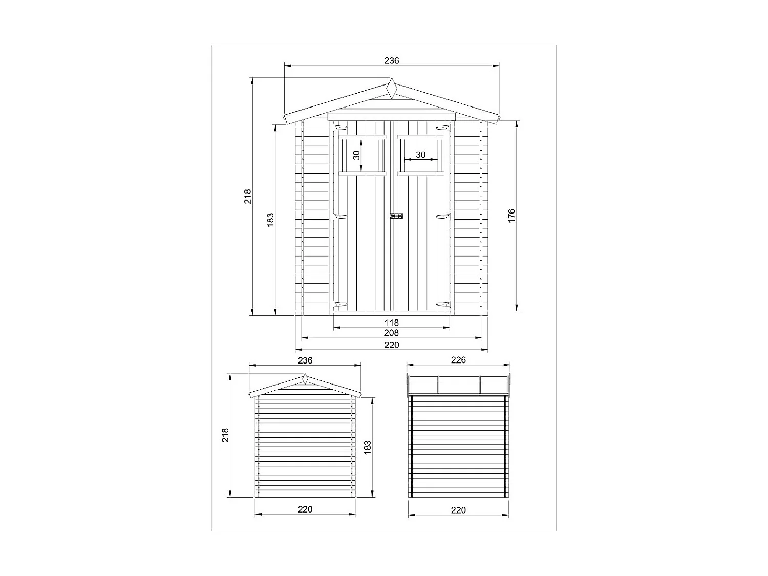 Abri de jardin en bois - I236xL226xH218 cm/ 4.33 m2 - M369