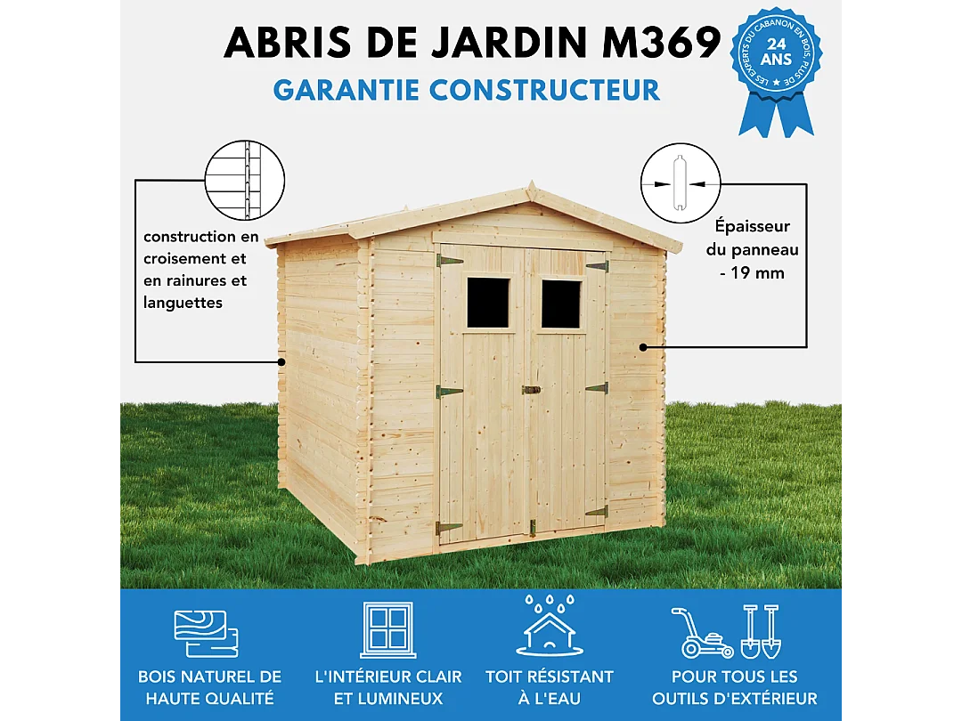 Abri de jardin en bois - I236xL226xH218 cm/ 4.33 m2 - M369