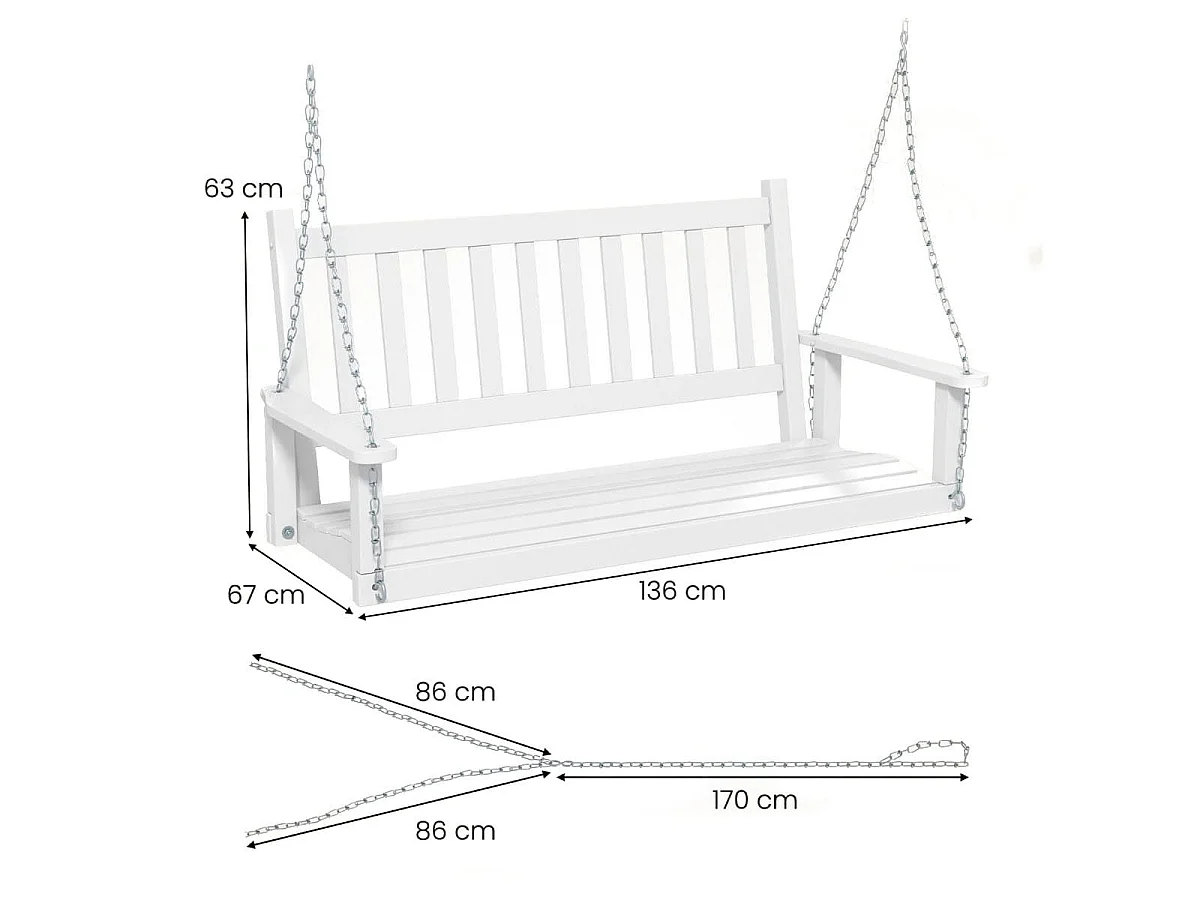 Altalena da giardino in legno per 2 persone 136 x 67 x 63 cm
