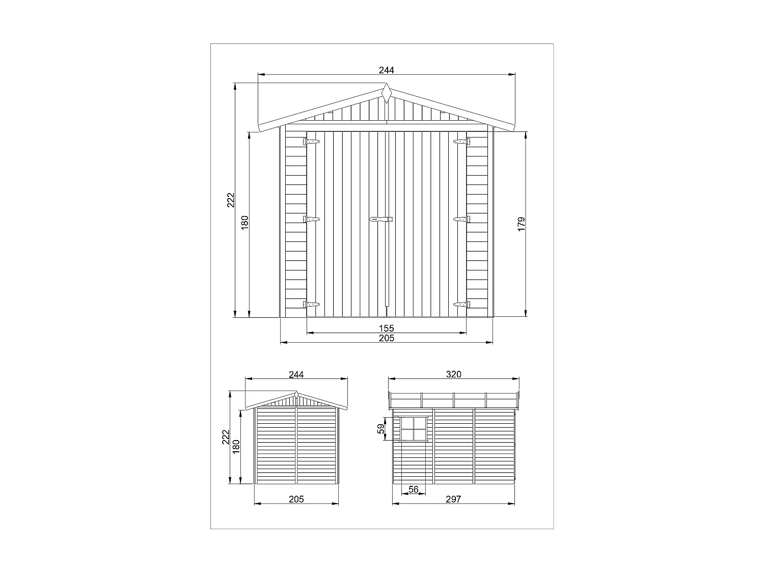 GARAGE en Bois Naturel - H222x244x320 cm/ 6 m²  - TIMBELA M105