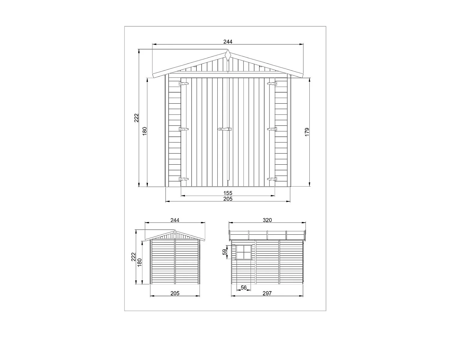 Houten garage, chalet met ramen - 18 m² / H222x244x320 cm - M105