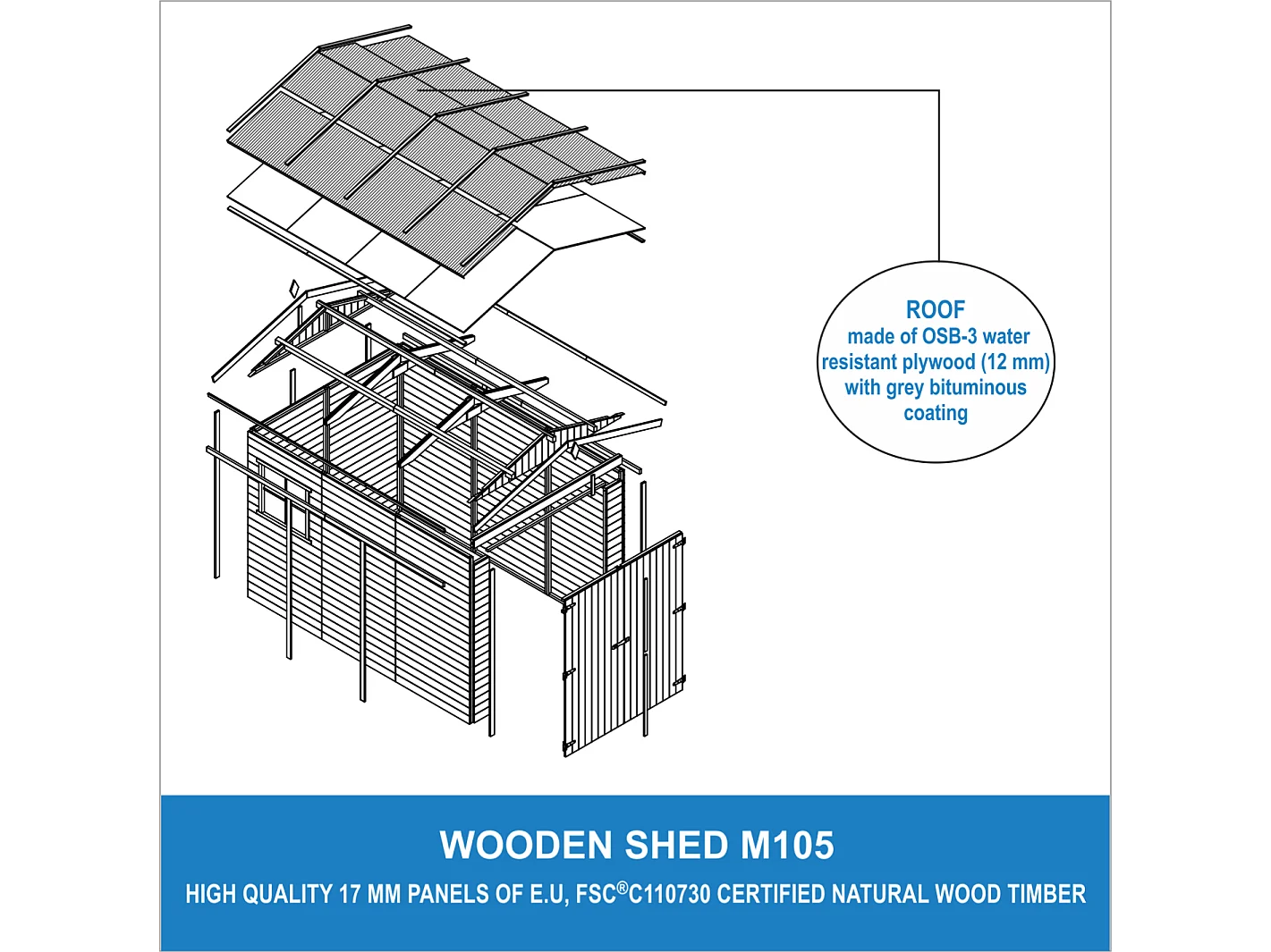 Garage in legno naturale - A222x320x244 cm / 6 m² - M105
