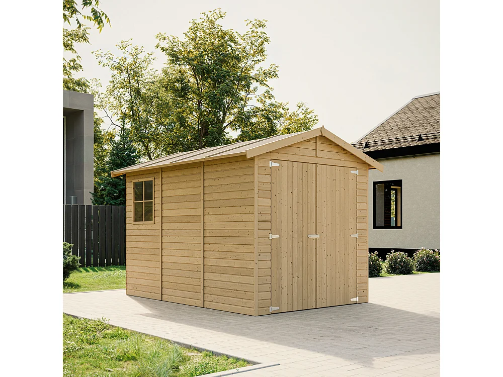 Garage en bois naturel - H222x244x320 cm/ 6 m² - M105
