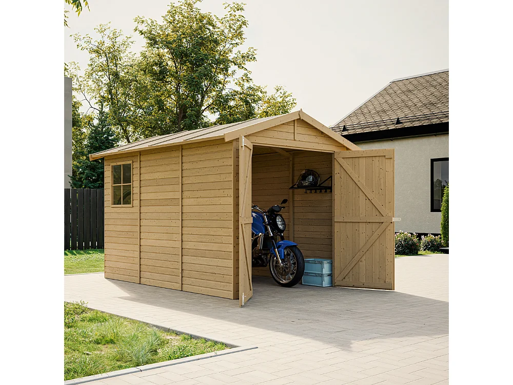 Garage en bois naturel - H222x244x320 cm/ 6 m² - M105