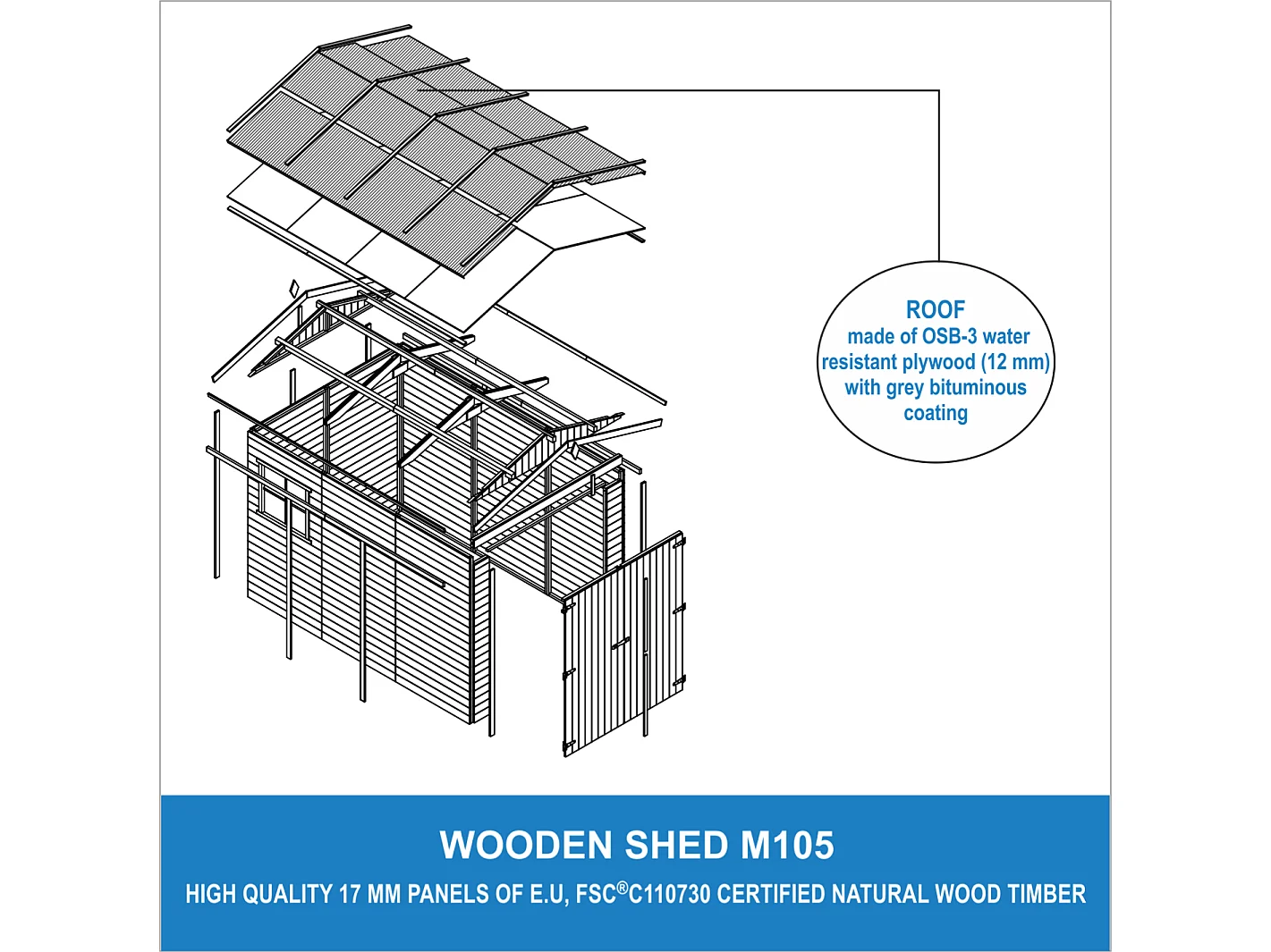 Garage en bois naturel - H222x244x320 cm/ 6 m² - M105