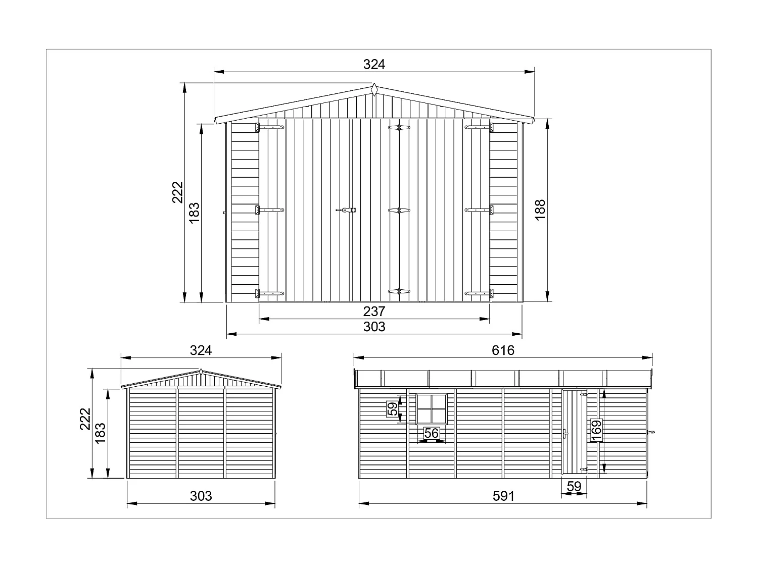 GARAGE en bois Naturel - H222X616x324 cm/18 m²  -TIMBELA M102
