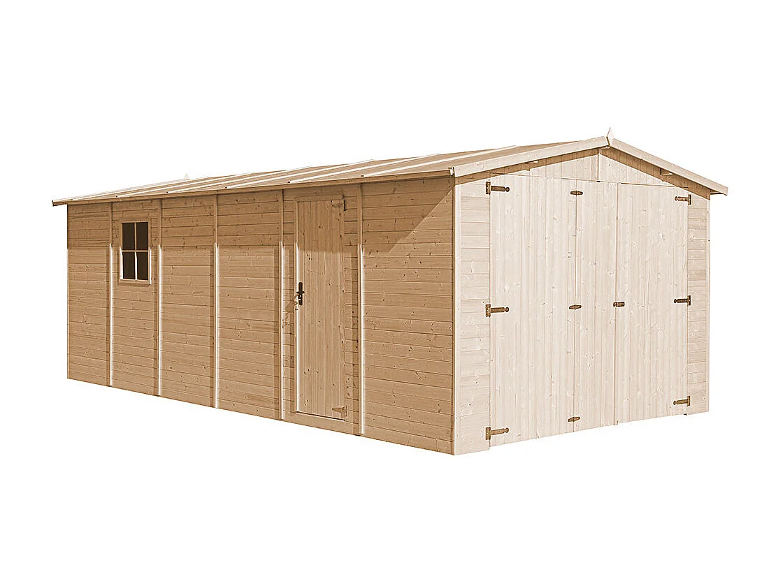 Garage en bois naturel - H222X616x324 cm/18 m² - M102