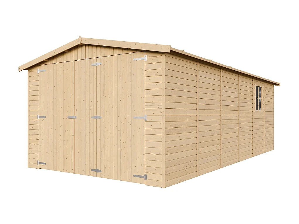 Garage en bois naturel - H222X616x324 cm/18 m² - M102