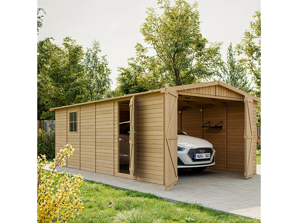 Garage en bois naturel - H222X616x324 cm/18 m² - M102
