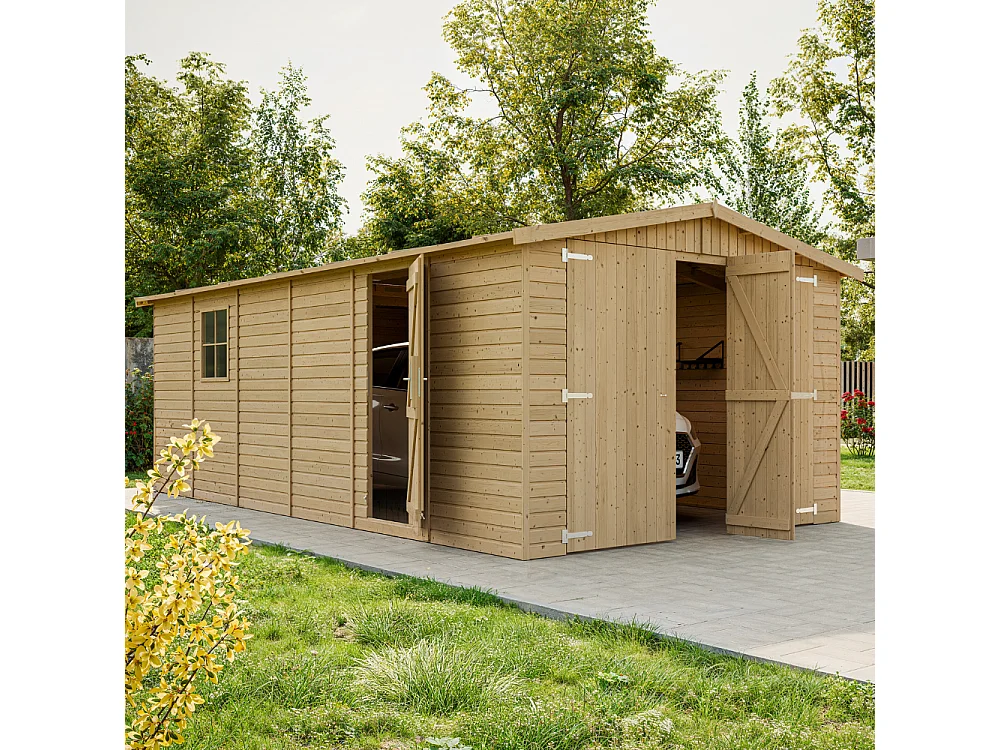 Garage en bois naturel - H222X616x324 cm/18 m² - M102