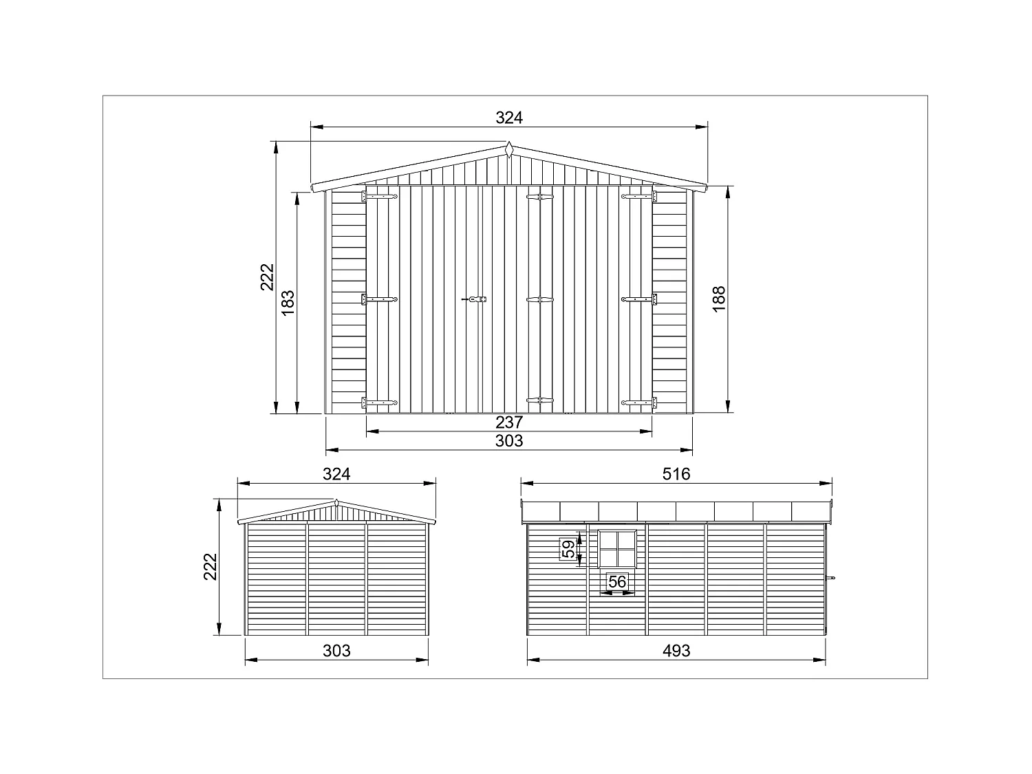 TIMBELA M101 Holzgarage - Abstellraum mit Fenstern - H222x516x324 cm/15 m²