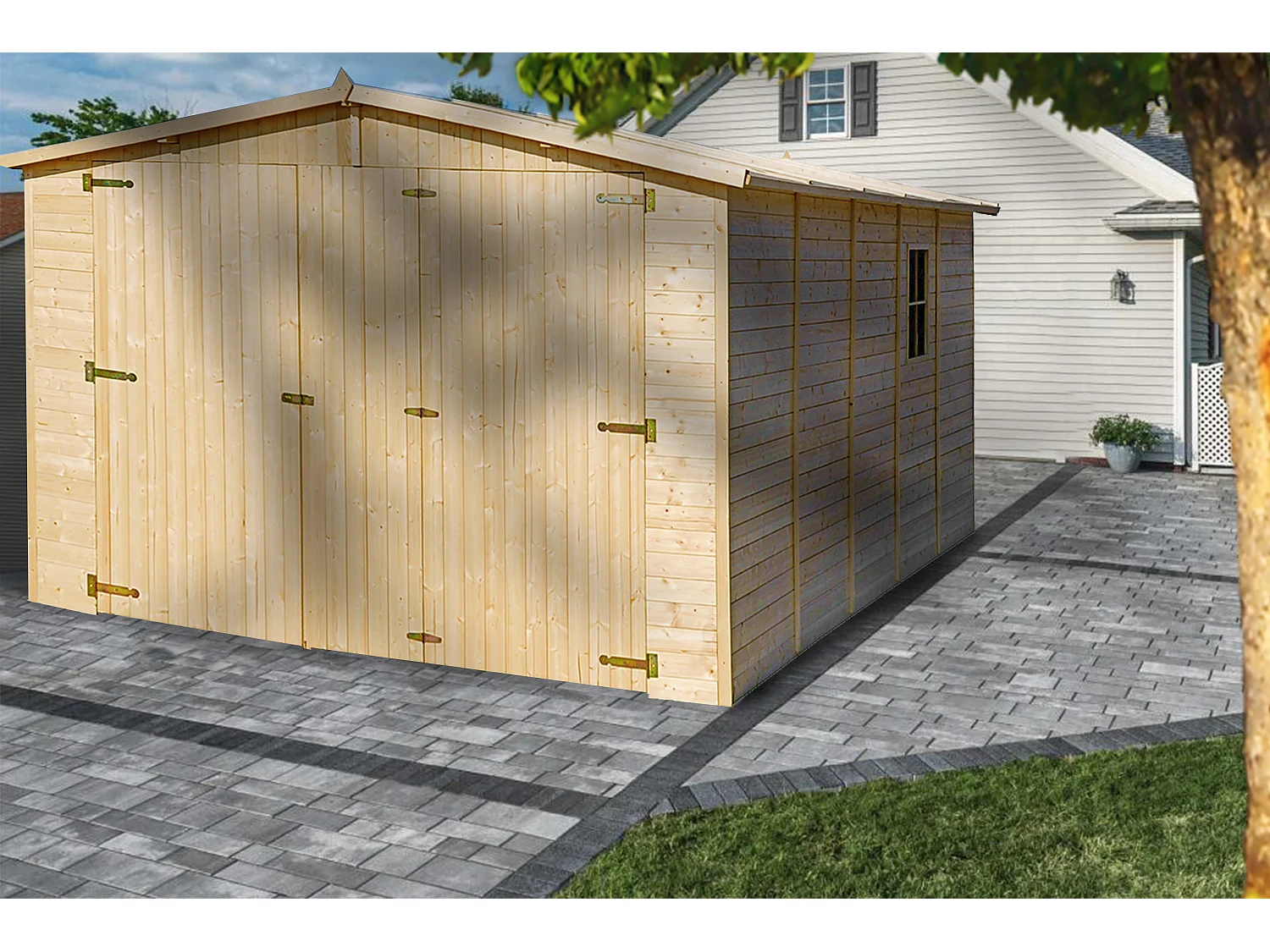 GARAGE en Bois Naturel - H222x516x324 cm/15 m² - TIMBELA M101