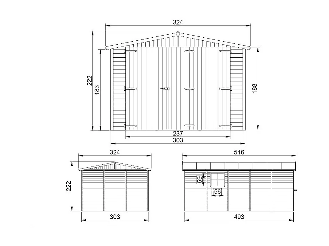 Holzgarage - abstellraum mit fenstern - H222x516x324 cm / 15 m² - M101