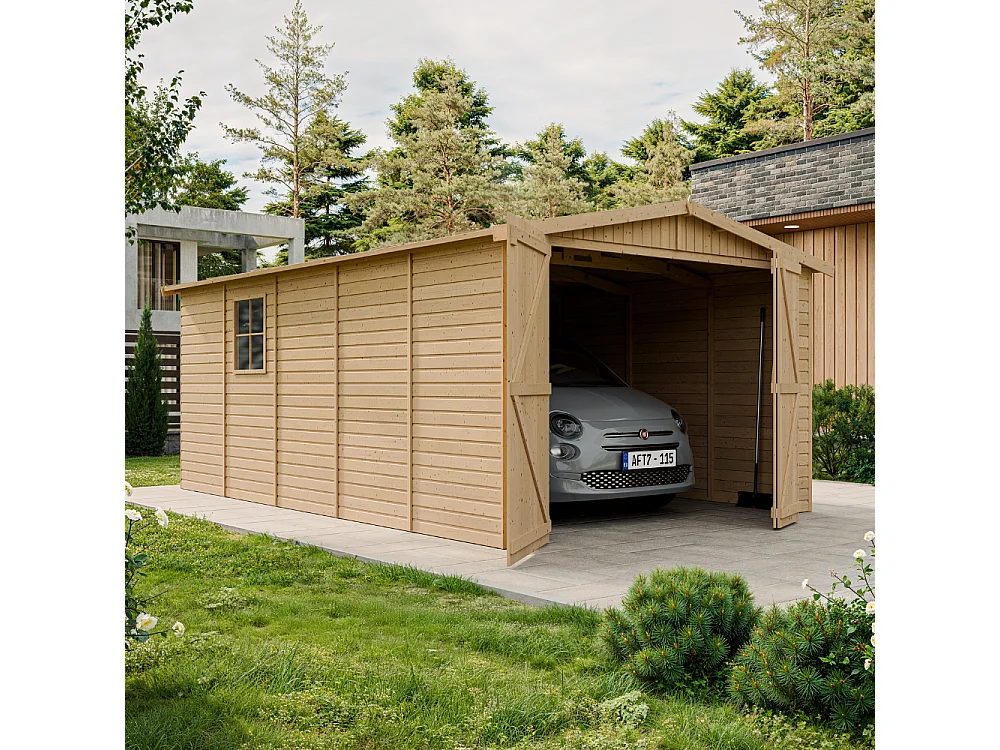 Garage en bois naturel - H222x516x324 cm/15 m² - M101