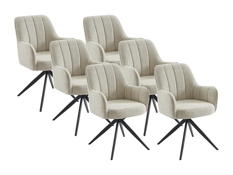Set van 6 draaistoelen met armleuningen van stof en zwart metaal - Crèmewit - LEJINA van Pascal Morabito
