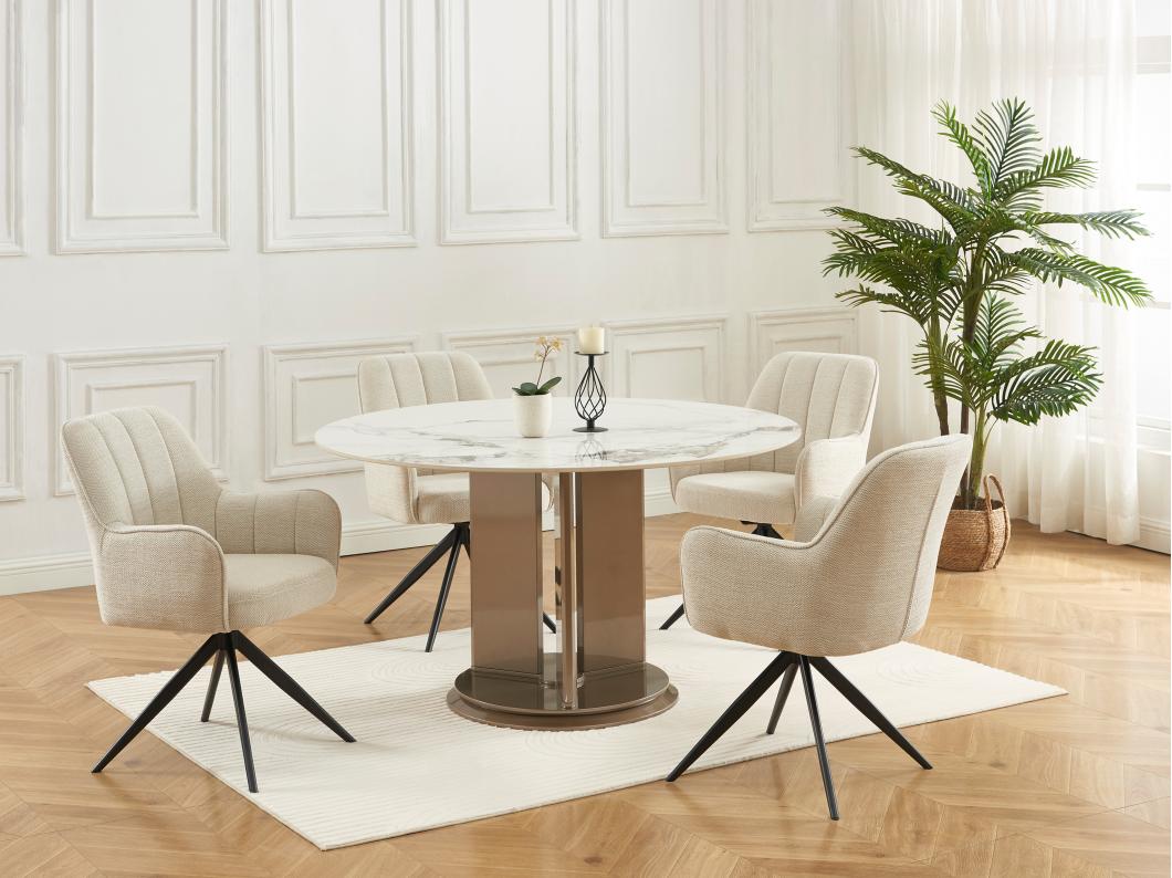 Lot de 6 chaises pivotantes avec accoudoirs en tissu et métal noir - Crème - LEJINA de Pascal Morabito