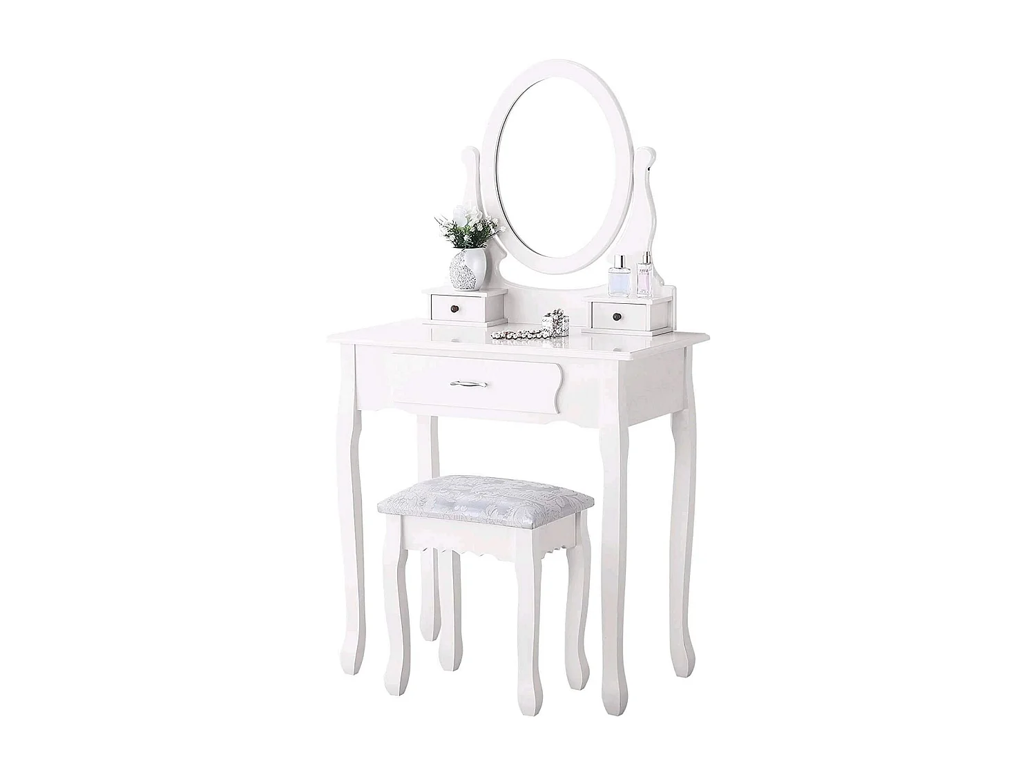 Coiffeuse, avec Tabouret, 1 miroirs, Miroir Pivotant et 3 tiroirs, Idéale pour Enfants et Adultes, Blanc