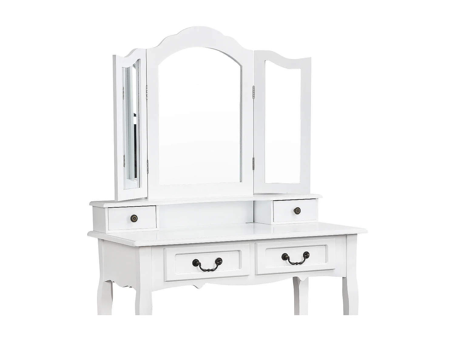 Tocador, con Taburete, 3 Espejos, Espejo Giratorio y 4 Cajones, Ideal para Niños y Adultos, Color Blanco