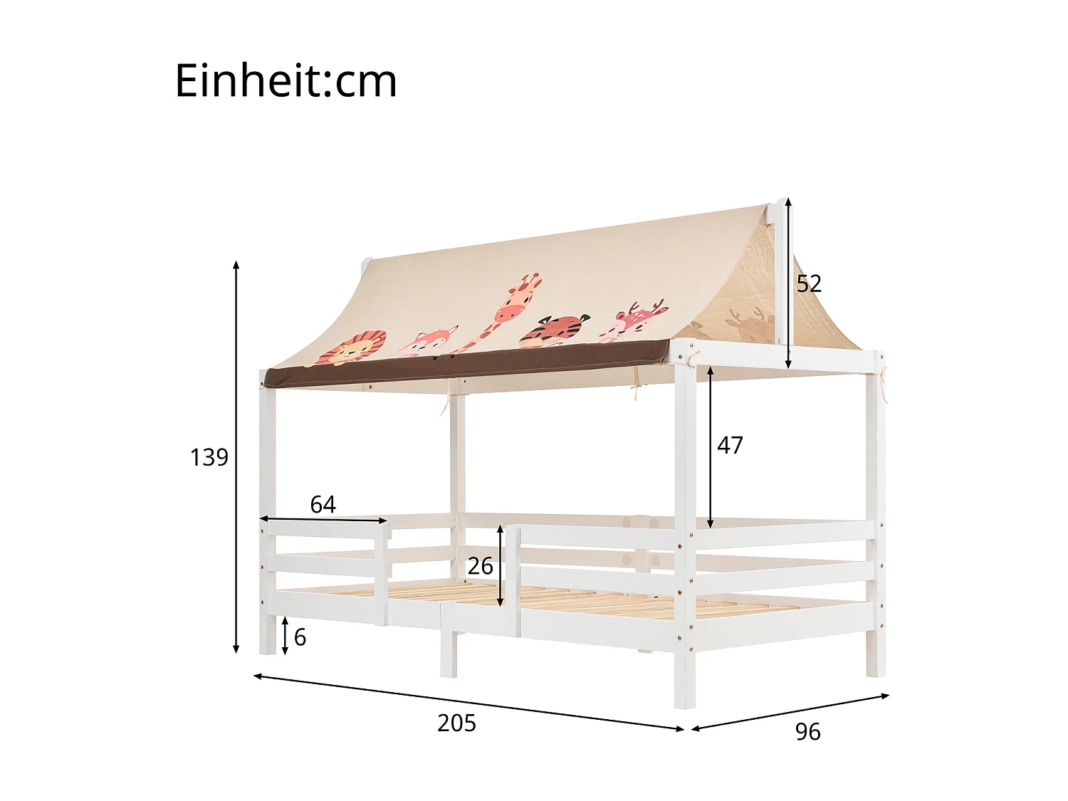 Lit cabane pour enfant 90x200 cm - avec Protection Contre Les Chutes et Toile de Tente - sommier à Lattes et Toit - lit d'adolescent - Blanc