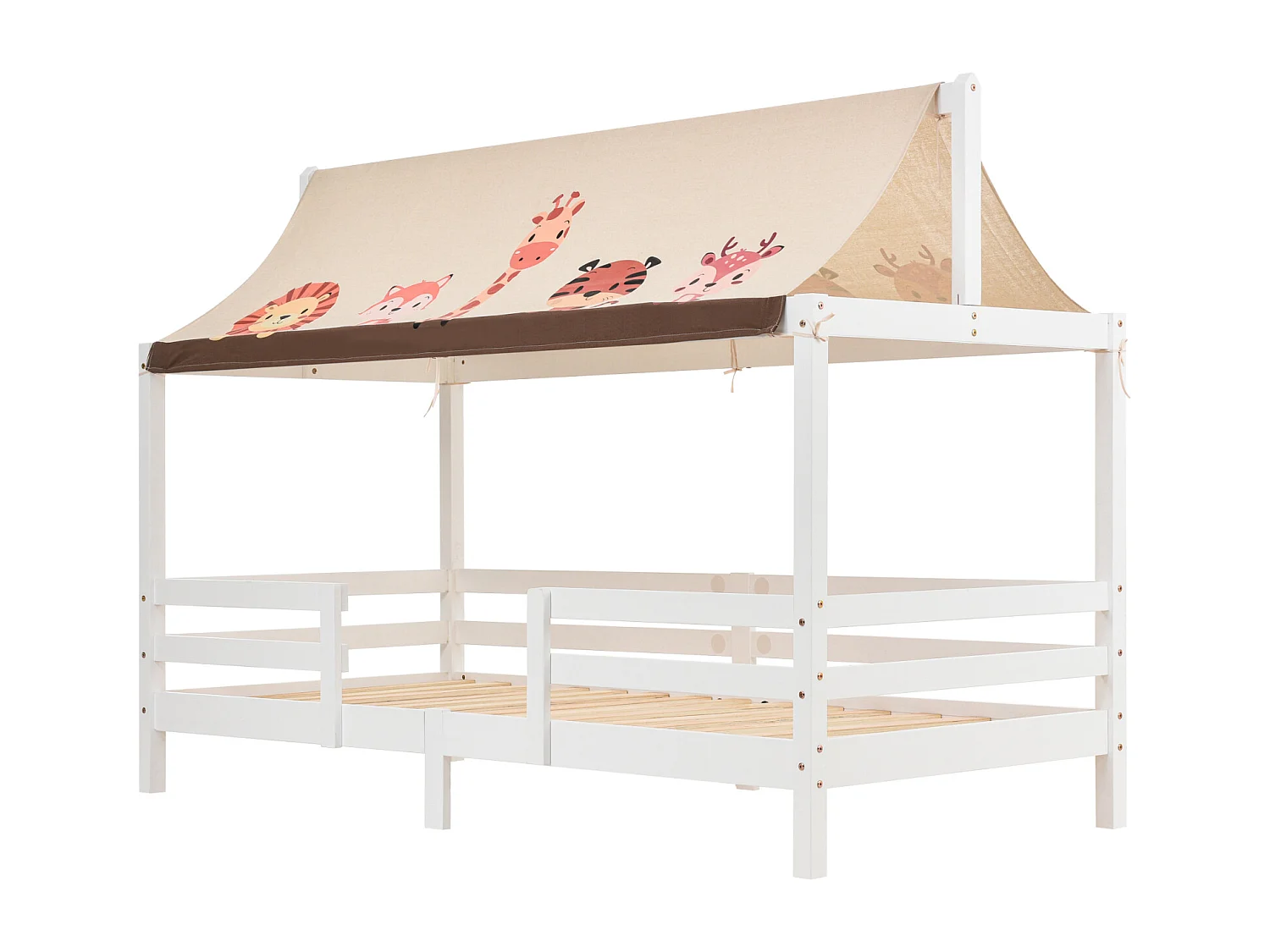 Lit cabane pour enfant 90x200 cm - avec Protection Contre Les Chutes et Toile de Tente - sommier à Lattes et Toit - lit d'adolescent - Blanc
