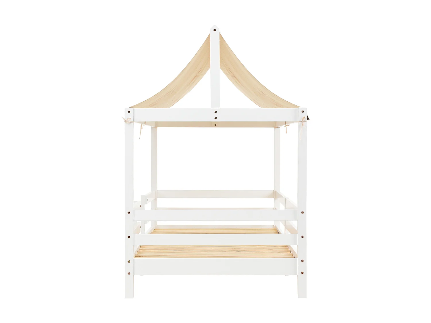 Lit cabane pour enfant 90x200 cm - avec Protection Contre Les Chutes et Toile de Tente - sommier à Lattes et Toit - lit d'adolescent - Blanc