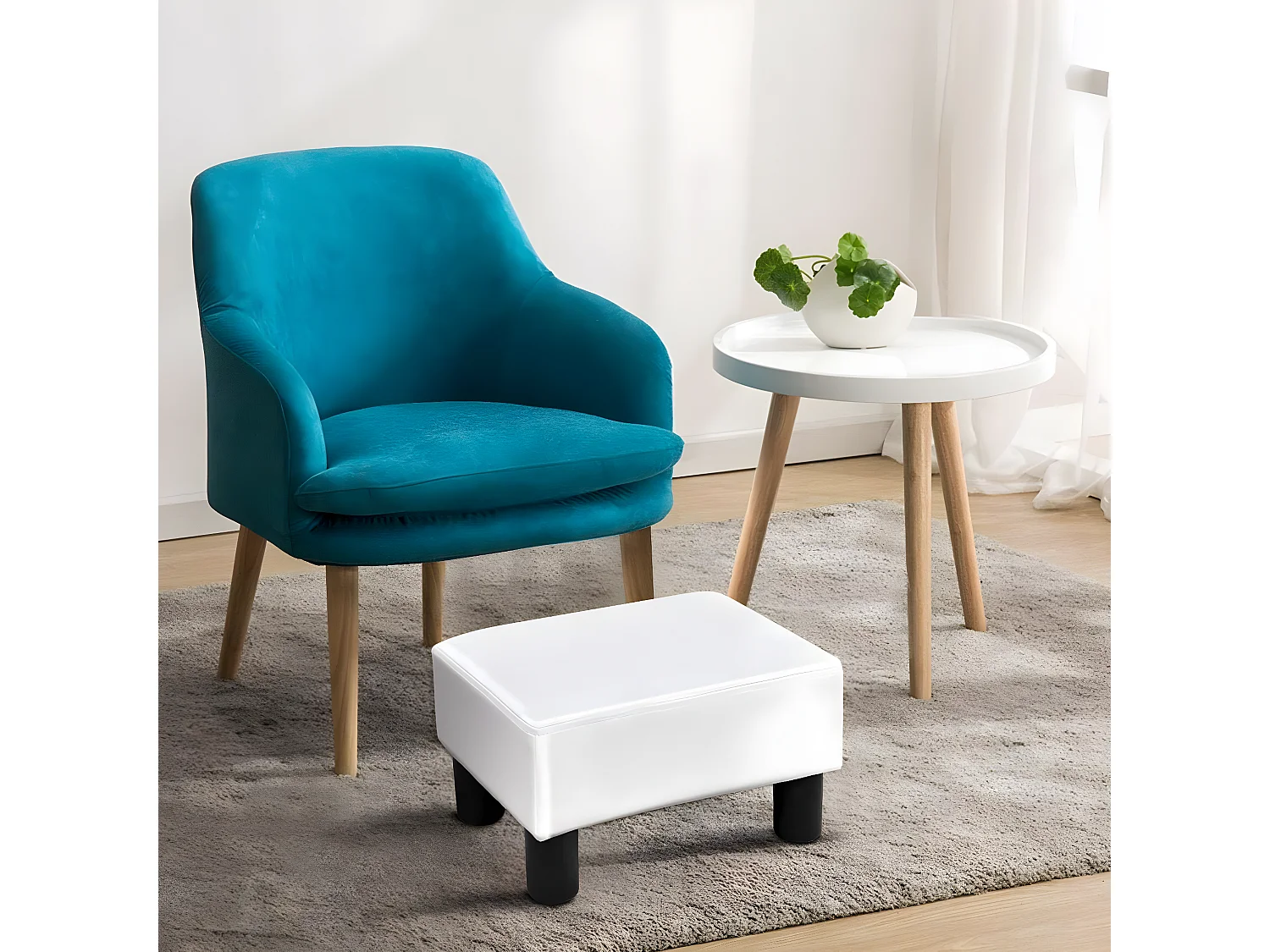 Tabouret Pouf Assis Tabouret Repose-Pieds Cube Siège PU avec Pieds 40*30*24 cm Blanc