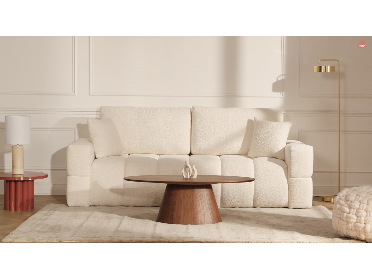 Vente-unique Sofa 3-Sitzer mit Schlaffunktion - Bouclé - Stoff - Cremefarben - ISSORO II 9149858