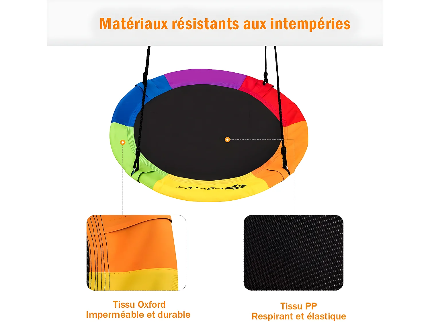 Balançoire Nid d’Oiseau Rond 100CM de Diamètre pour Arbre avec Sangle de Suspension Charge Max 150 KG Extérieur Multicolore