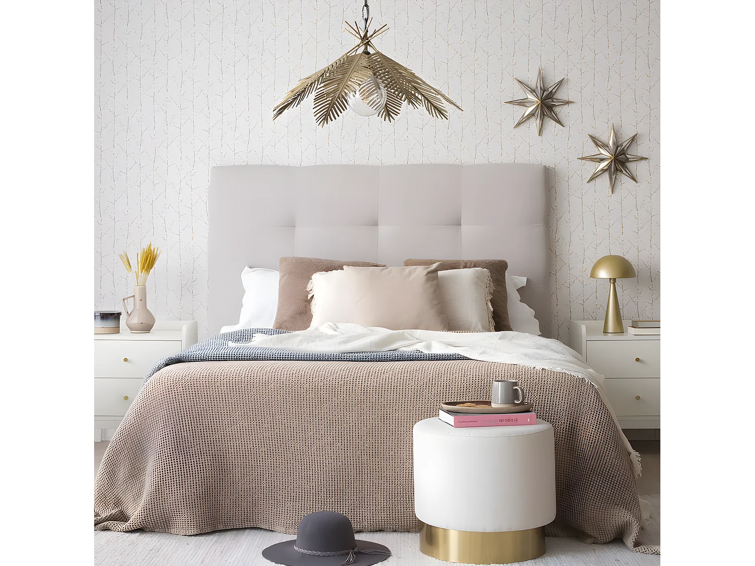 Tête de lit tapissée textile Beige 140x120