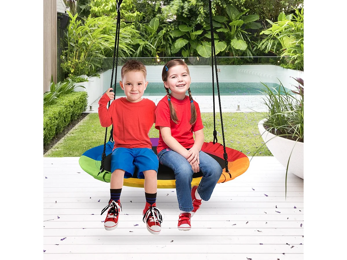 Balançoire Nid d’Oiseau Rond 100 CM de Diamètre pour Arbre Supporté de Charge Maximale 150 KG Extérieur Multicolore