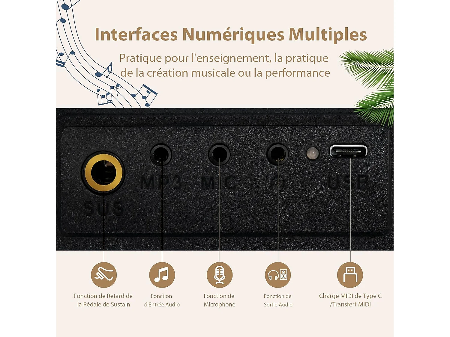 Clavier numérique piano 88 touches portable, semi-lourd avec sac de rangement pour enfants&adultes, noir
