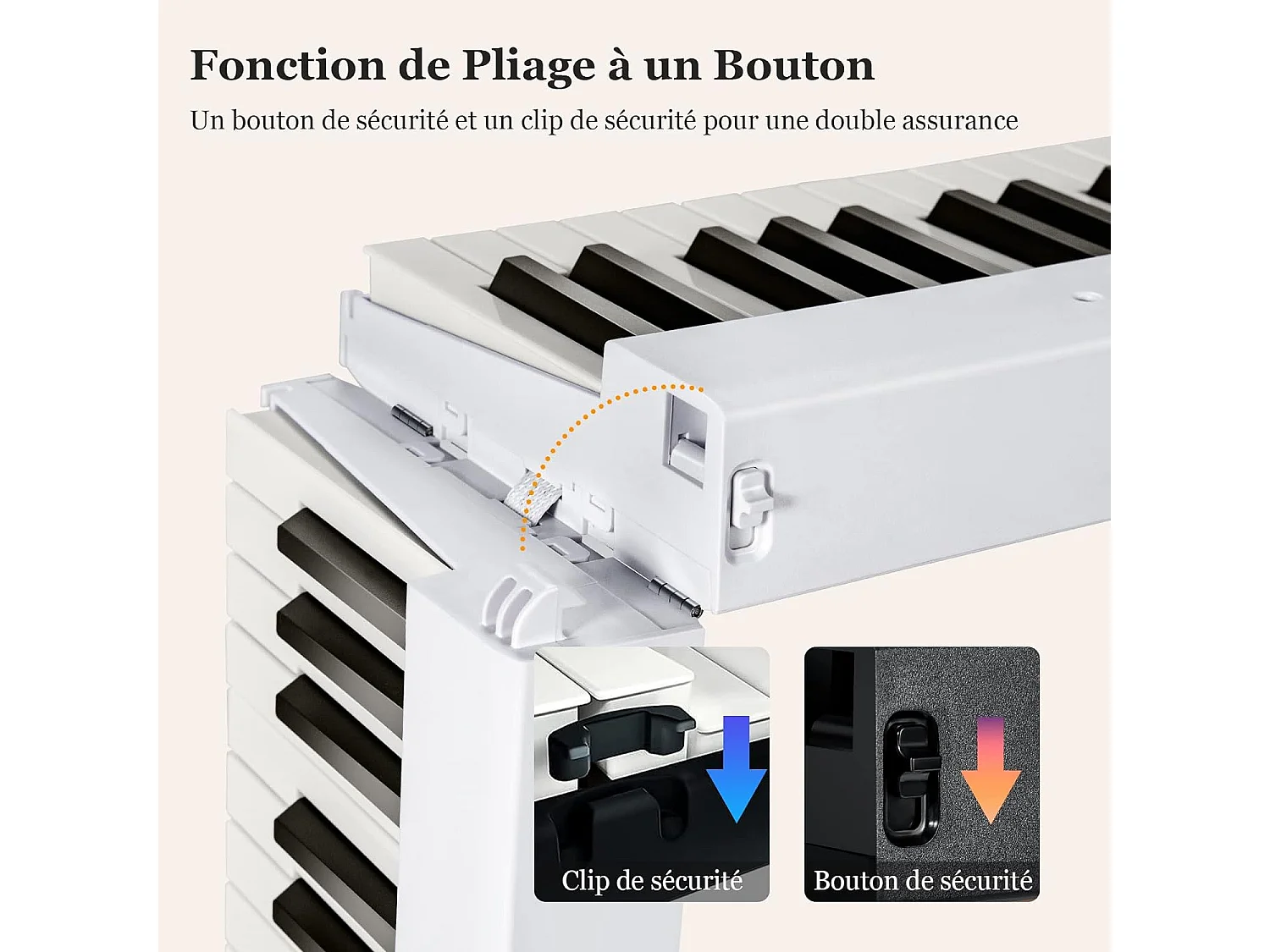 Piano Numérique Pliable à 88 Touches avec Pupitre, 2 Modes d'Apprentissage, MP3/USB/MIDI 126x20,5x6cm, Blanc
