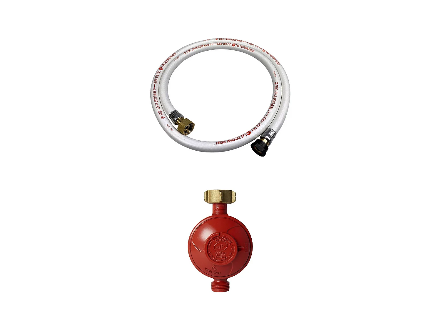 Kit Tuyau flexible de gaz 1.5 m à embouts mécaniques + Détendeur Propane 37mbar 1.5kg/h – Normes NF