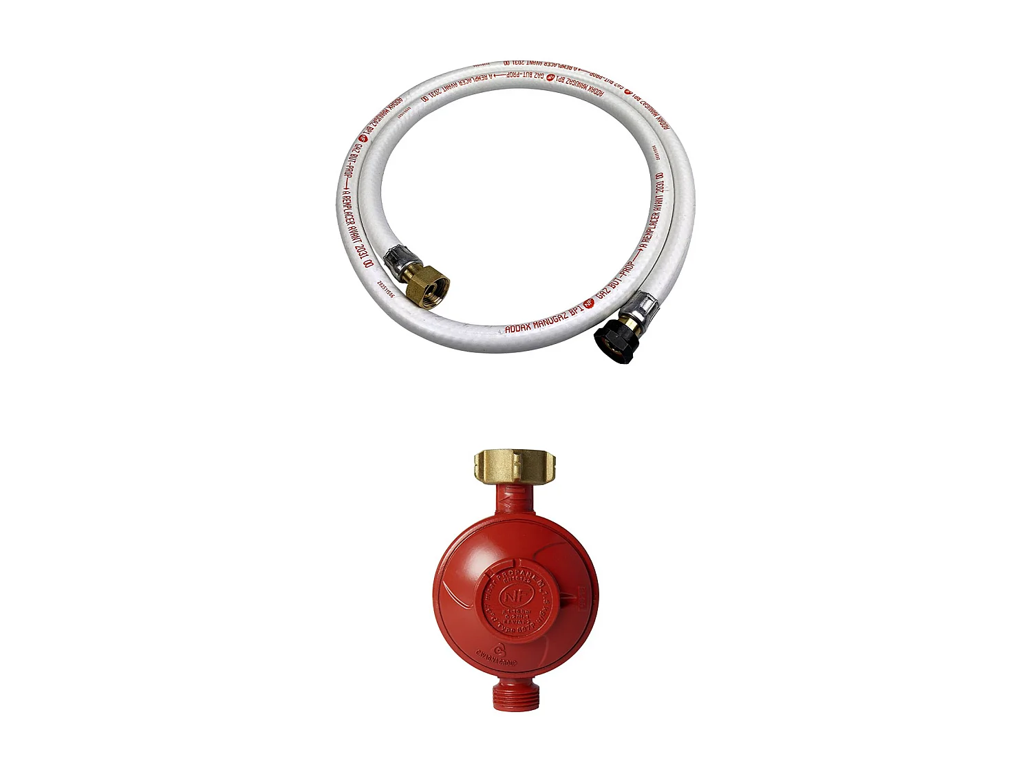 Kit Tuyau flexible de gaz 1.5 m à embouts mécaniques + Détendeur Propane 37mbar 1.5kg/h – Normes NF