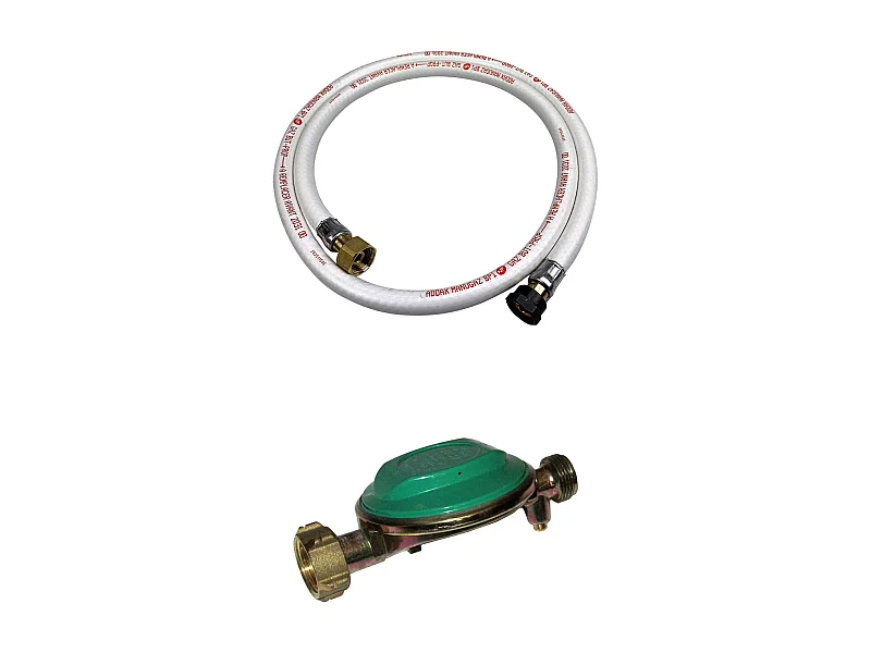 Kit Tuyau flexible de gaz 1.5 m à embouts mécaniques 25mm + Détendeur Butane 28mbar 1.3kg/h – Normes NF