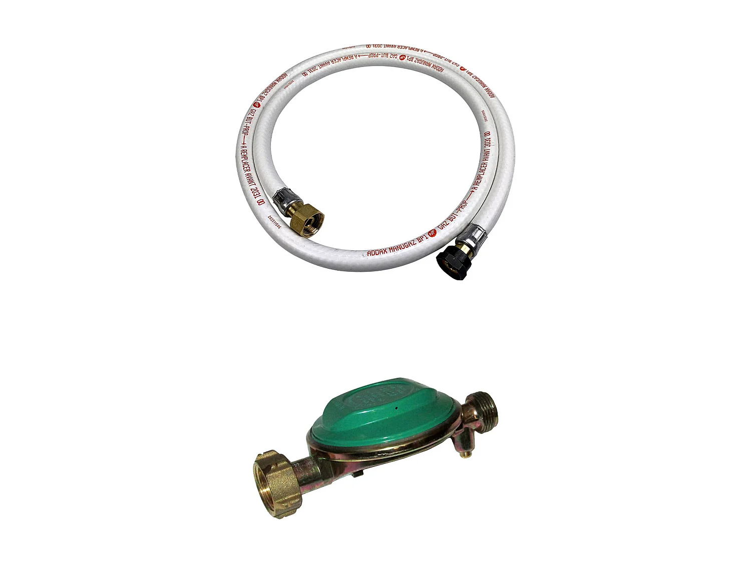 Kit Tuyau flexible de gaz 1.5 m à embouts mécaniques 25mm + Détendeur Butane 28mbar 1.3kg/h – Normes NF