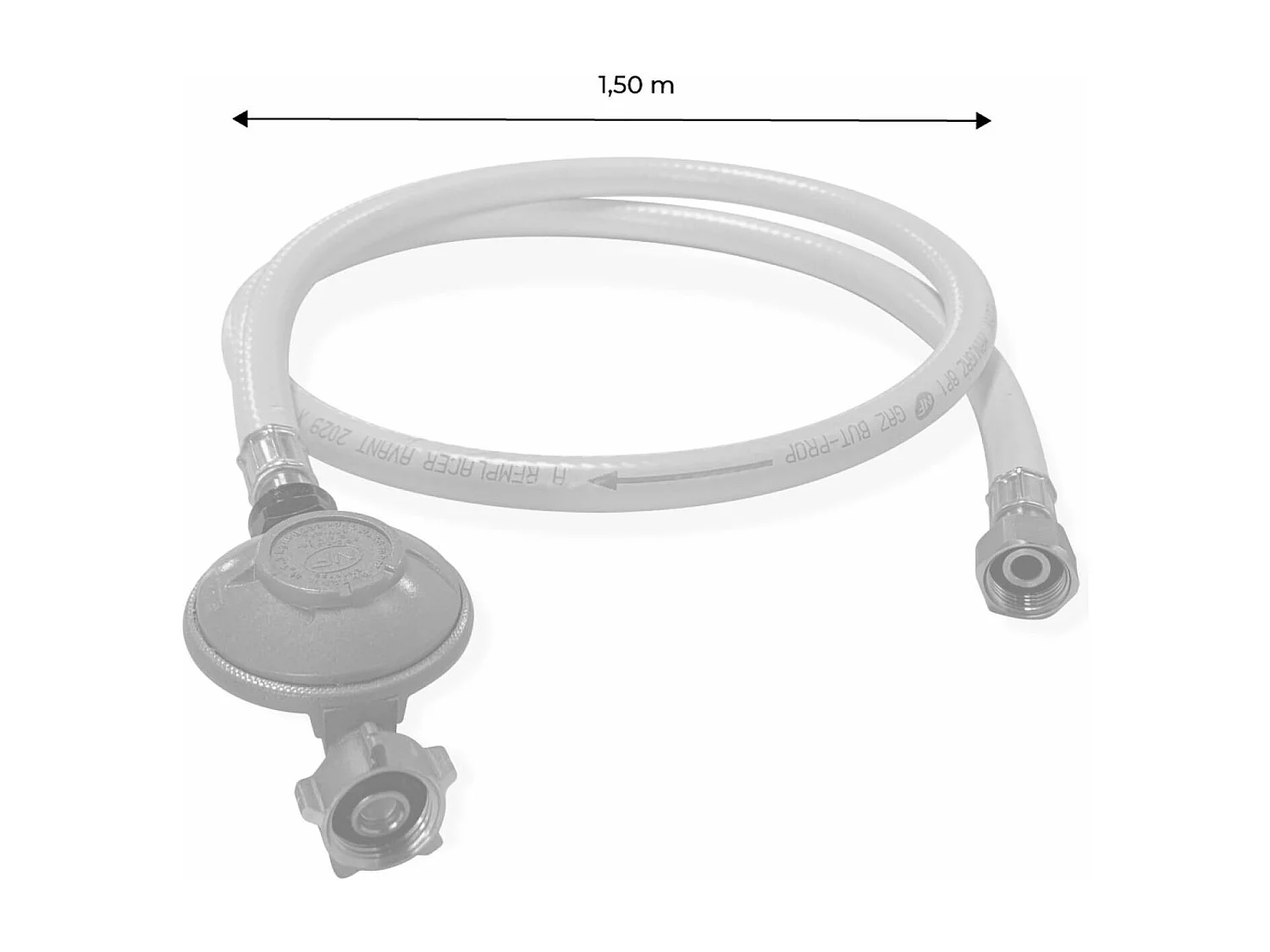 Kit Tuyau flexible de gaz 1.5 m à embouts mécaniques 25mm + Détendeur Butane 28mbar 1.3kg/h – Normes NF