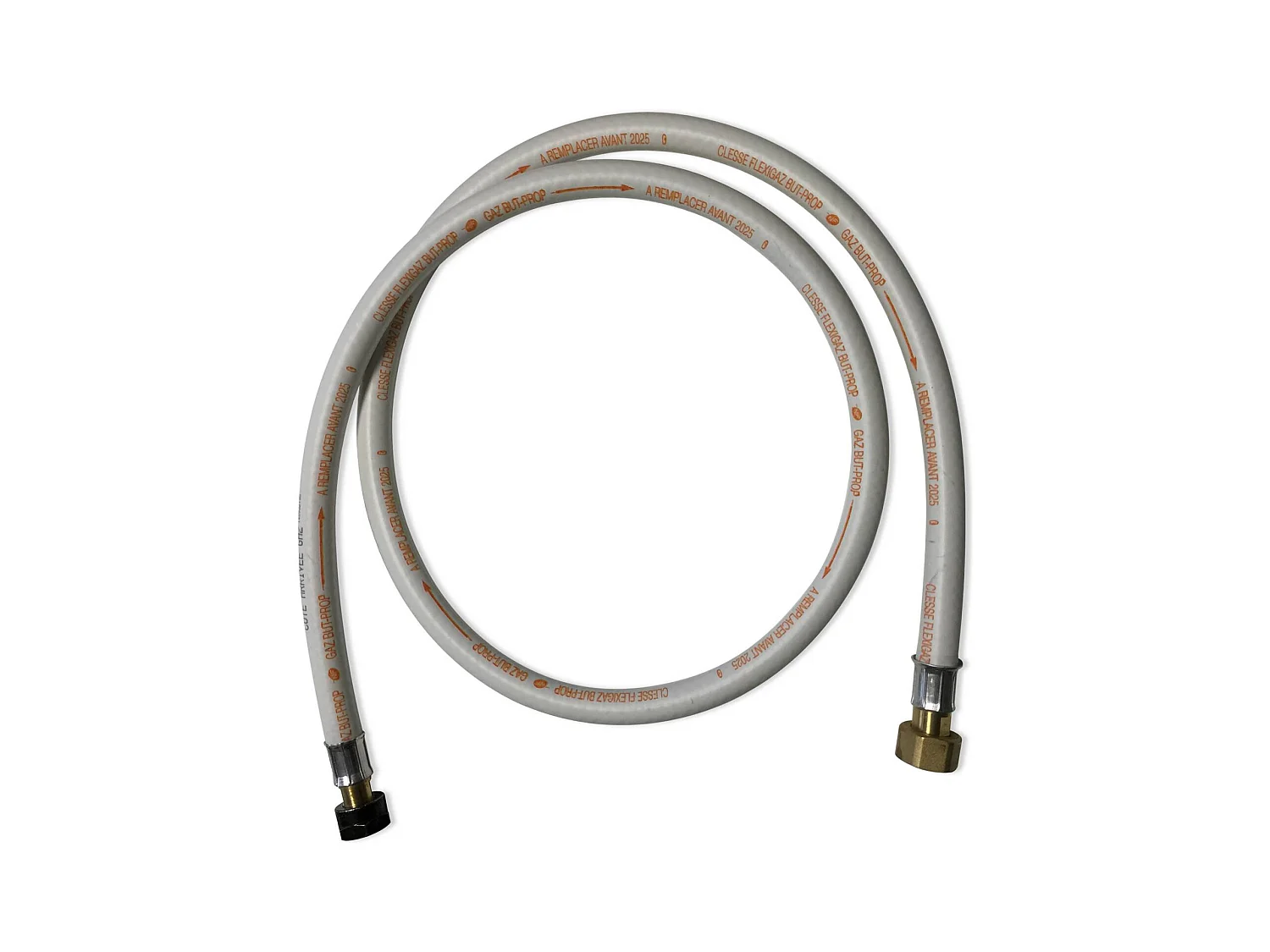 Flexible gaz NF. tuyau à embouts mécaniques - élastomère renforcé. G1/2 - M20x1.5 . Validité 10 ans. joints inclus. propane ou butane. 1.5m