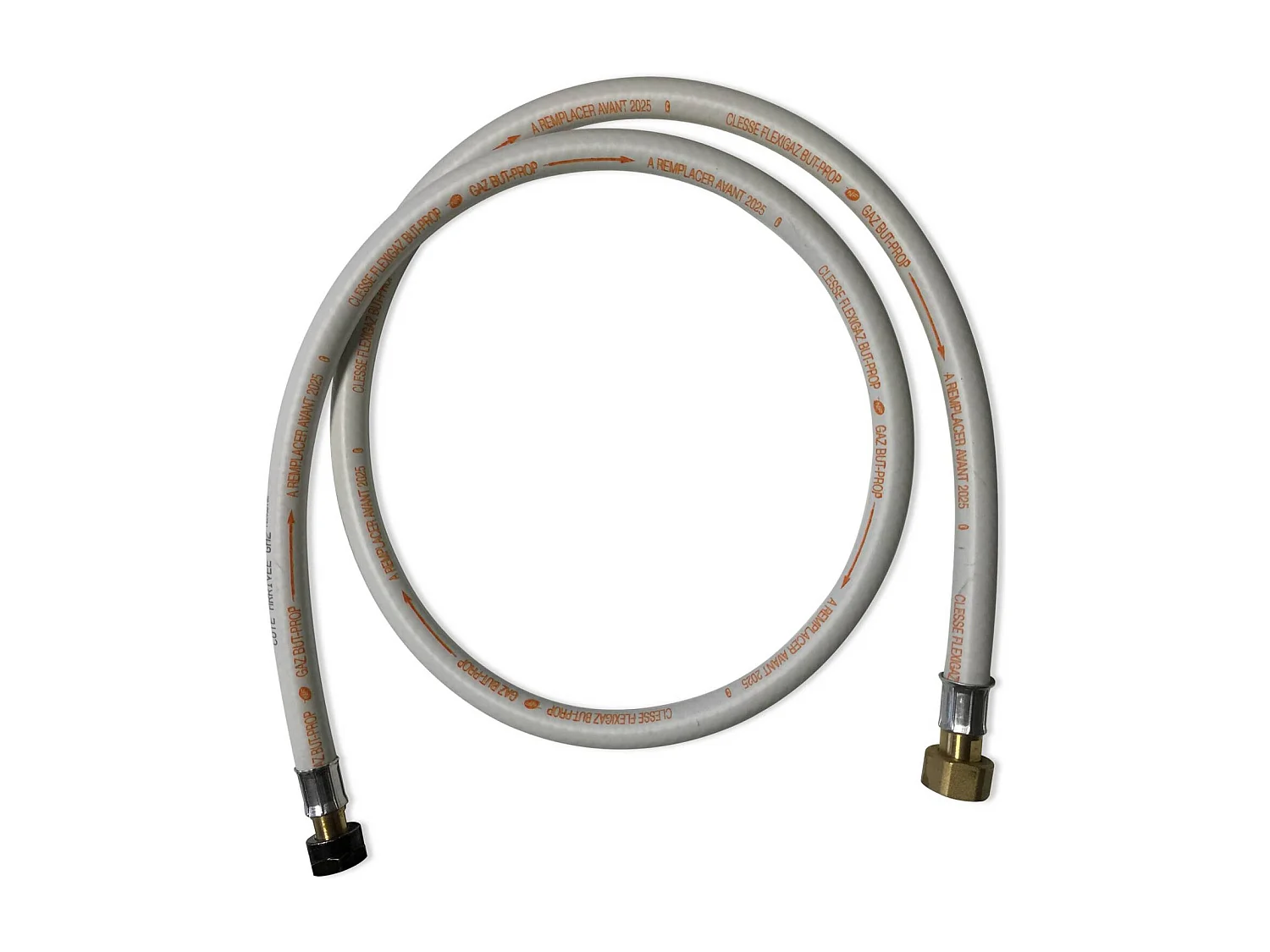 Flexible gaz NF. tuyau à embouts mécaniques - élastomère renforcé. G1/2 - M20x1.5 . Validité 10 ans. joints inclus. propane ou butane. 1.5m