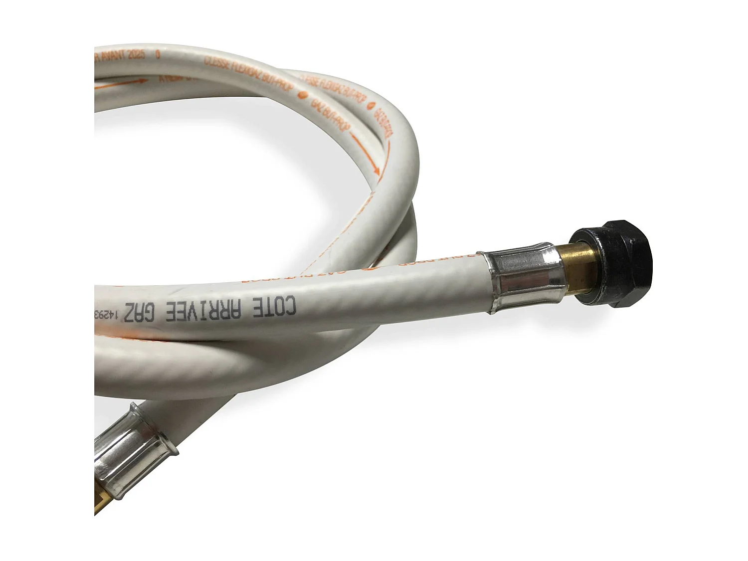 Flexible gaz NF. tuyau à embouts mécaniques - élastomère renforcé. G1/2 - M20x1.5 . Validité 10 ans. joints inclus. propane ou butane. 1.5m