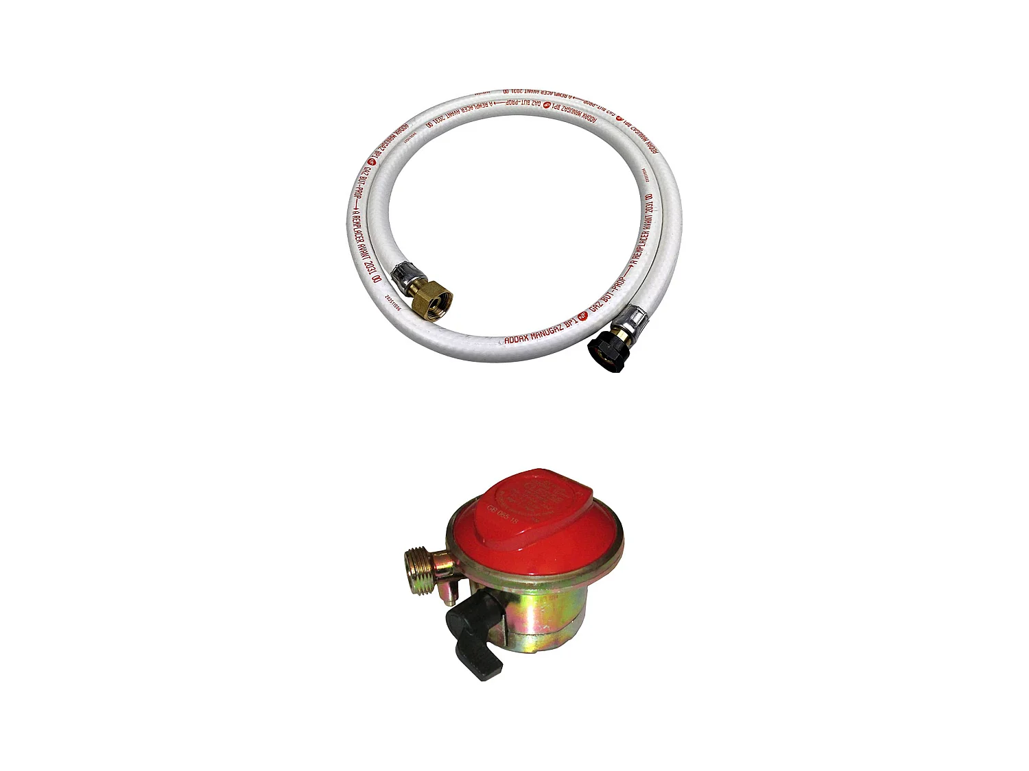 Kit Tuyau flexible de gaz 1.5 m à embouts mécaniques + Détendeur Quick-on Ø20mm Propane 37mbar 1.5kg/h. raccord rapide – Normes NF