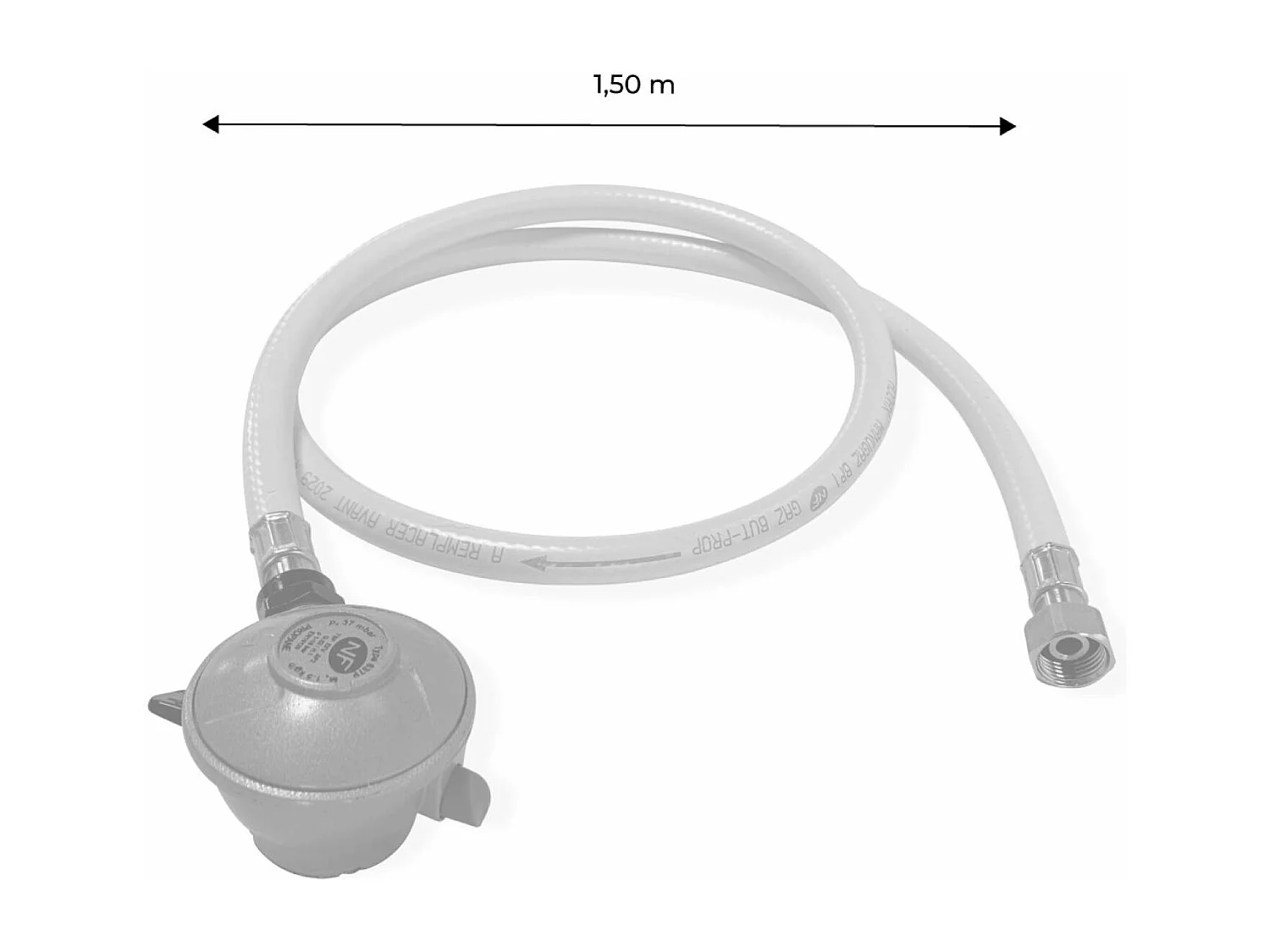 Kit Tuyau flexible de gaz 1.5 m à embouts mécaniques + Détendeur Quick-on Ø20mm Propane 37mbar 1.5kg/h. raccord rapide – Normes NF