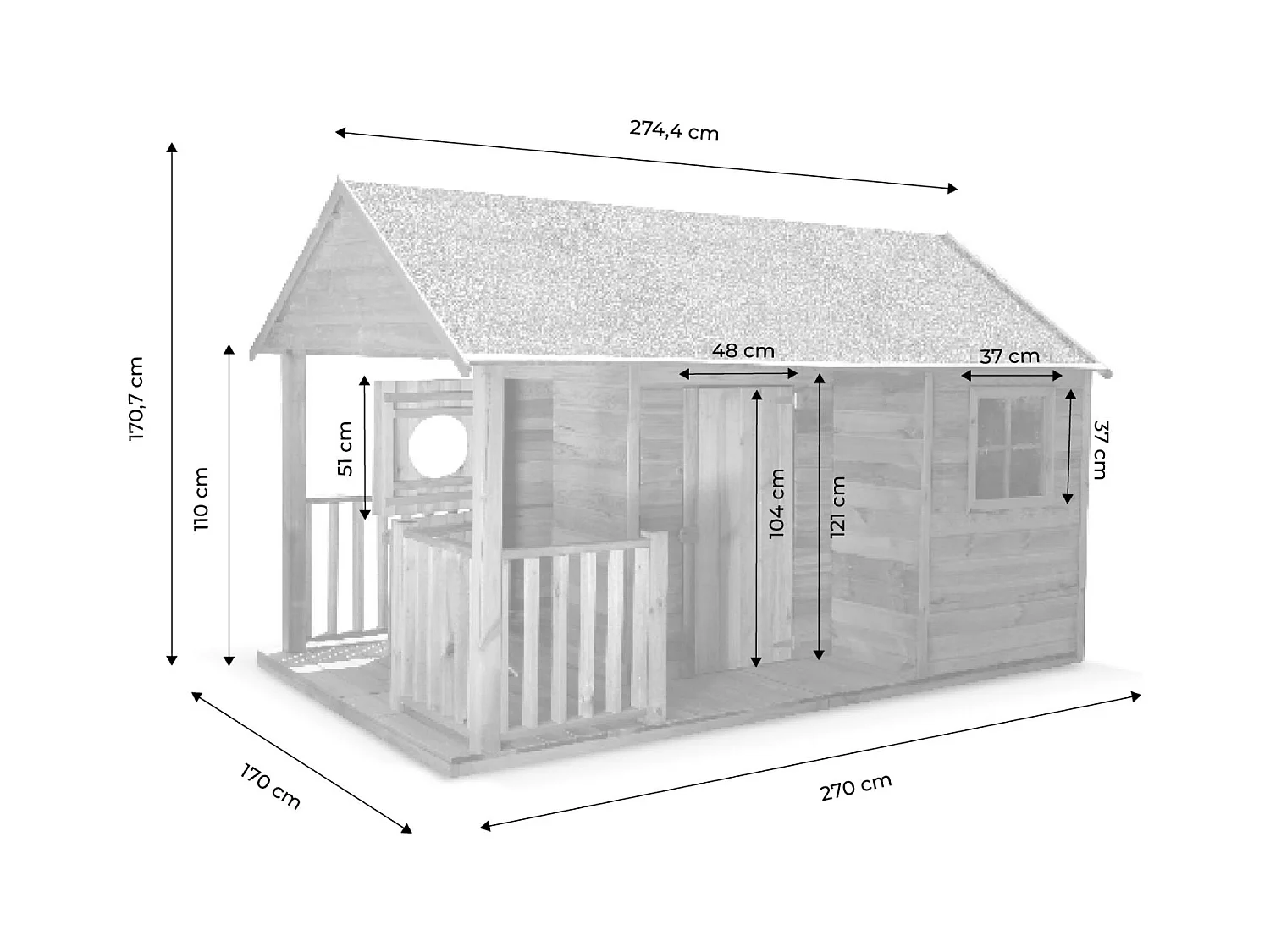 Maisonnette avec véranda en bois de 4.5 m². Rose -  cabane en pin autoclave