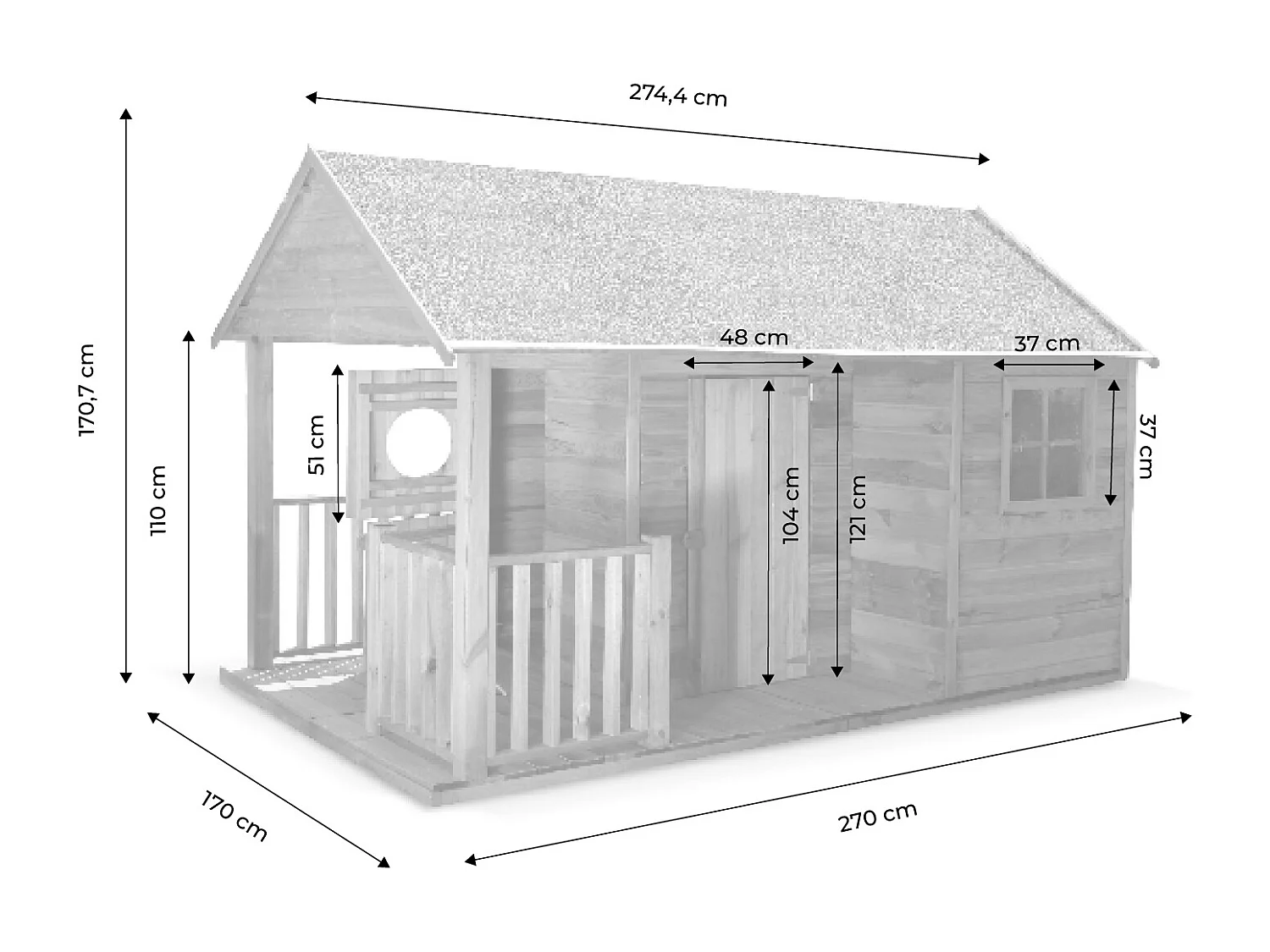 Maisonnette avec véranda en bois de 4.5 m². Rose -  cabane en pin autoclave
