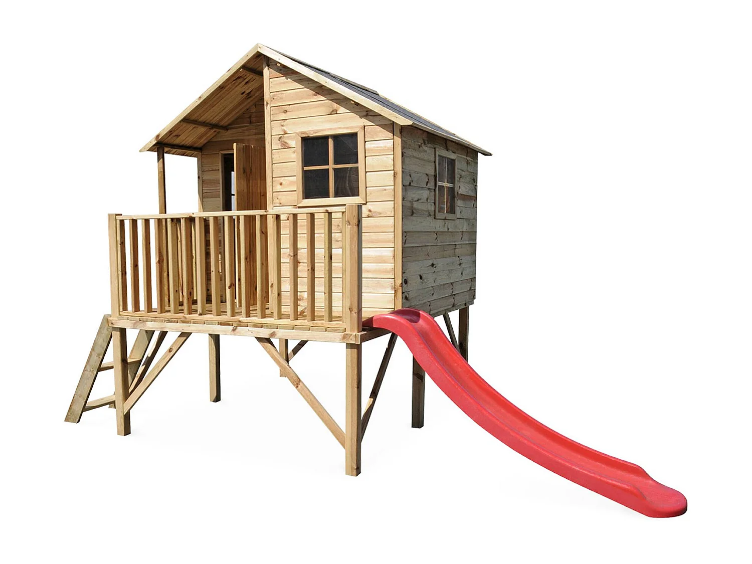Maisonnette avec toboggan en bois de 3.8m². Orchidée -  cabane sur pilotis en pin autoclave