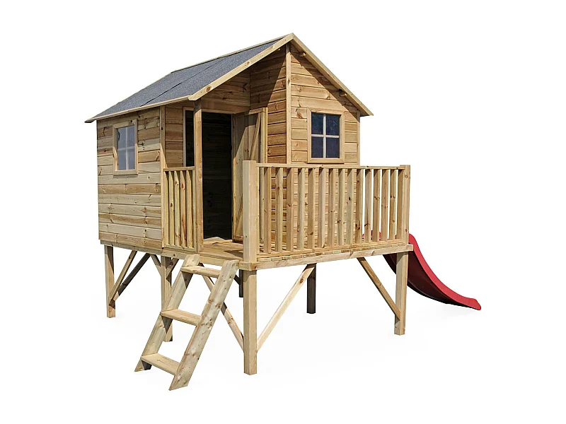 Maisonnette avec toboggan en bois de 3.8m². Orchidée -  cabane sur pilotis en pin autoclave