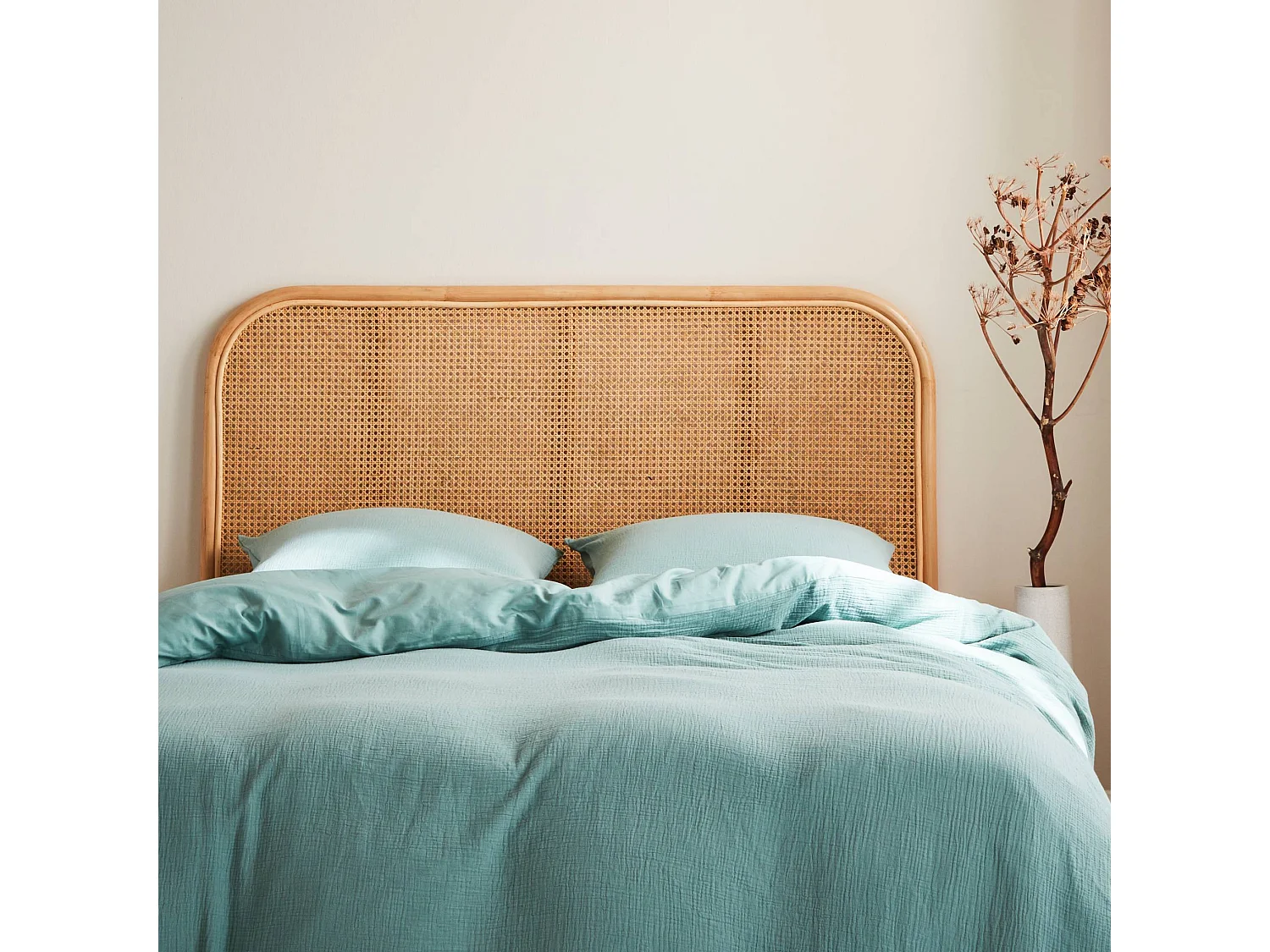 Cabecero de ratán natural y caña madera